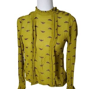 Urban Outfitters Kimchi Blue Mustard Yellow Beetle Print Blouse Size S
